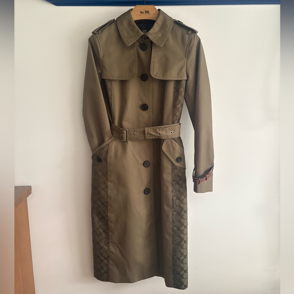 New Coach Signature Panel Trench Coat in Green